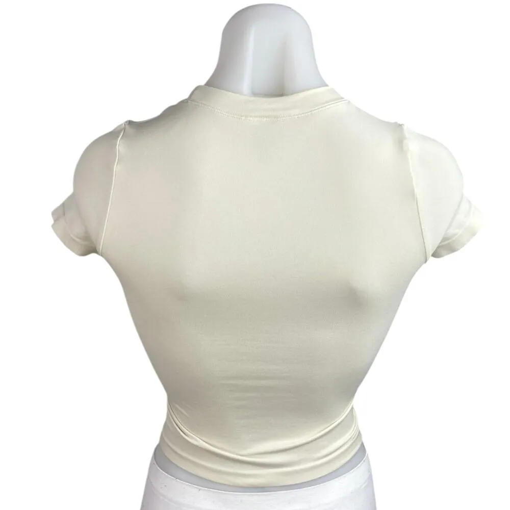 Aritzia Women's Cream Short Sleeve Crew Neck Seamless T Shirt Tee Crop Top XS - Image 2