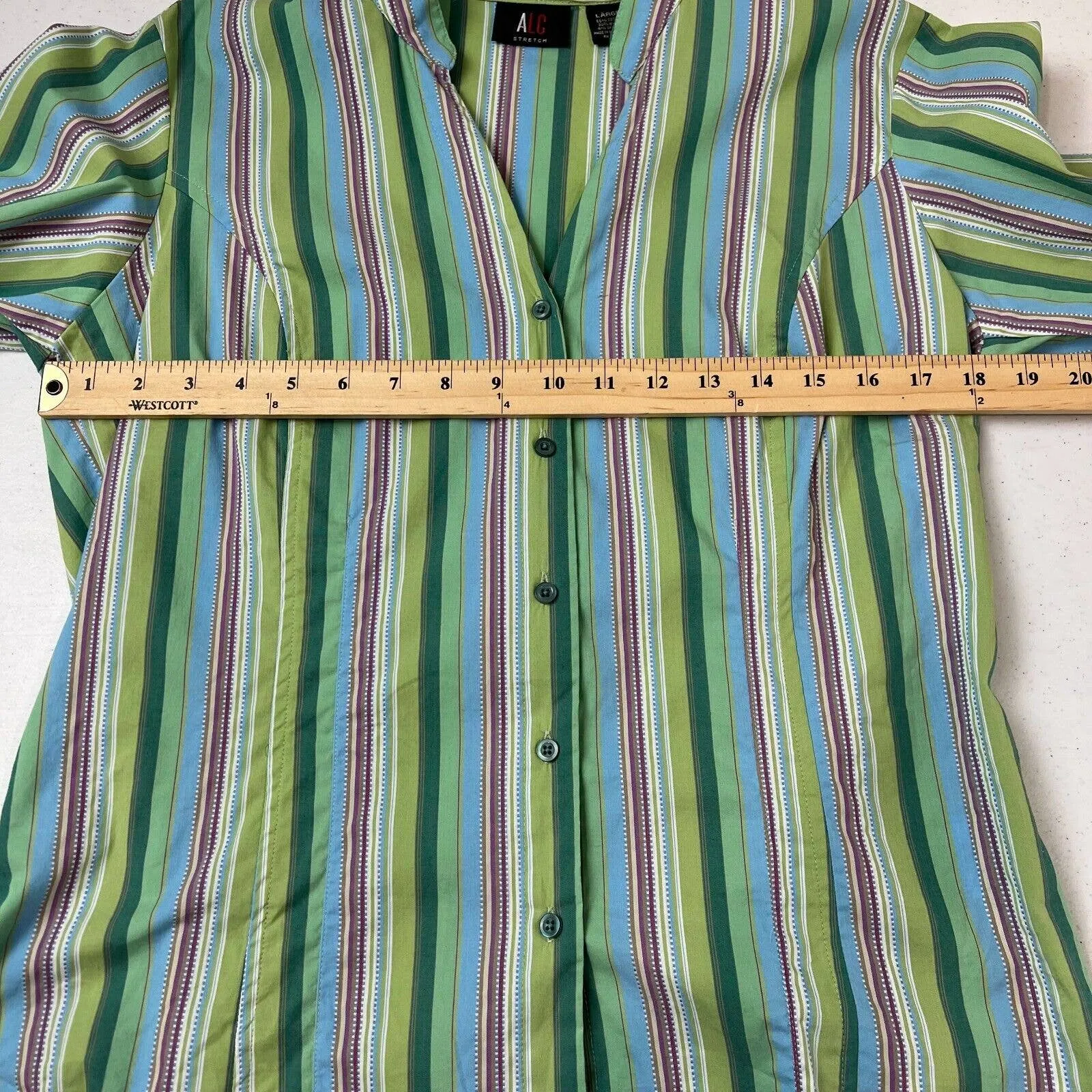 ALC Women's Striped Button Front‎ Blouse Top Stretch Long Sleeve Multicolor SZ L - Image 7