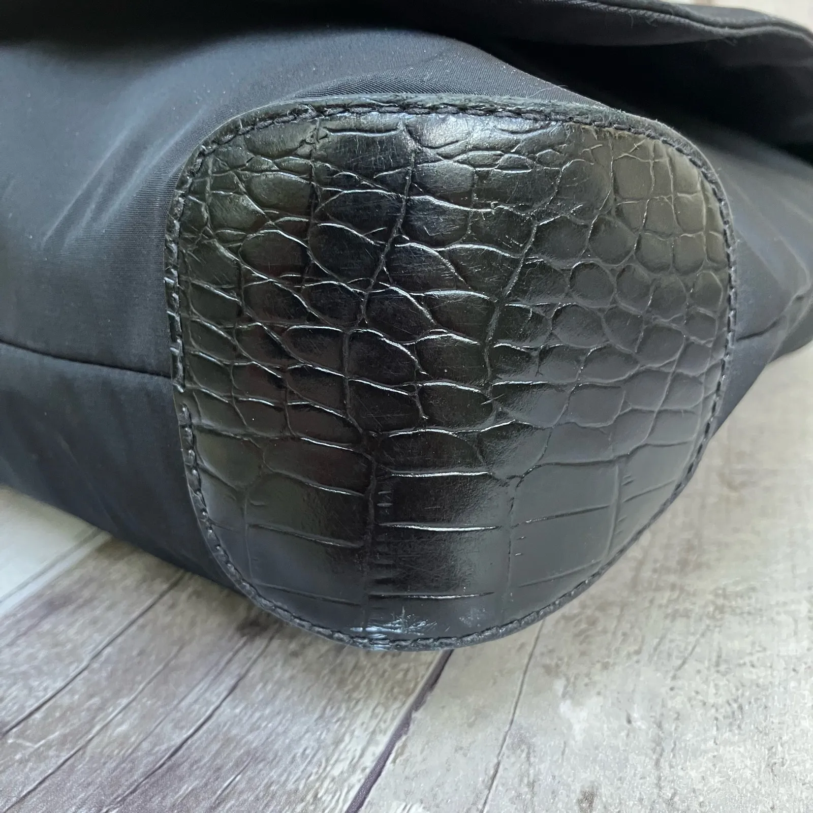 Ralph Lauren Purse Nylon Leather Messenger Crossbody Mock Croc Preppy Old Money Black - Image 10