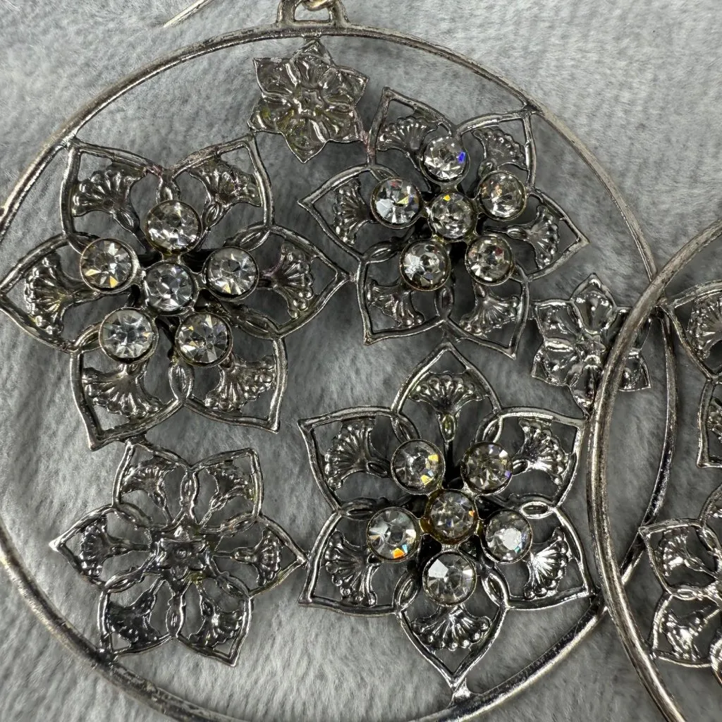 Floral Statement Dangle Earrings 2 Pair Pierced Hooks Silver & Gold - Image 9