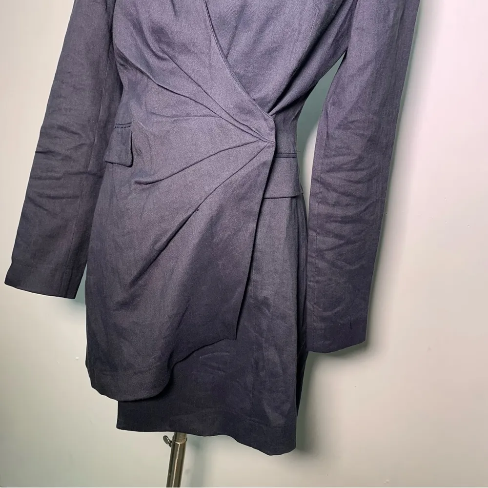 ZARA NWT BLOGGER FAV DRAPED JACKET DRESS SIZE XS Elegant Navy Wrap Dress linen - Image 7