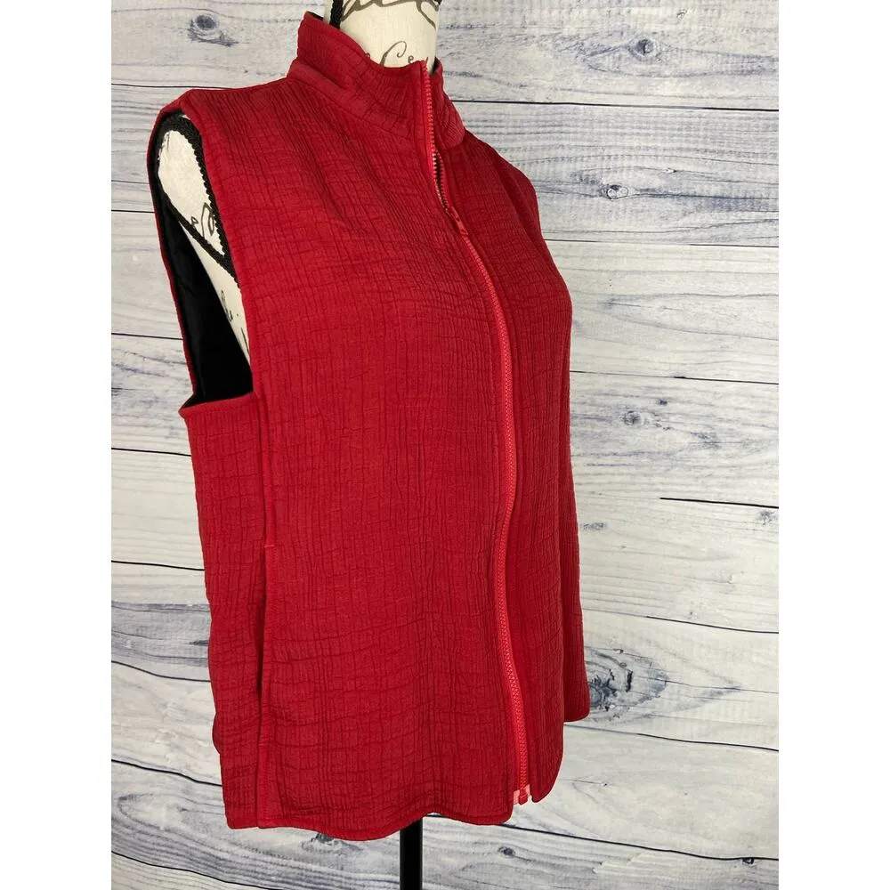 Chicos 1 Silk Zip Vest Womens M Lined Crinkle Pockets Soft Sleeveless Mock Neck - Image 5