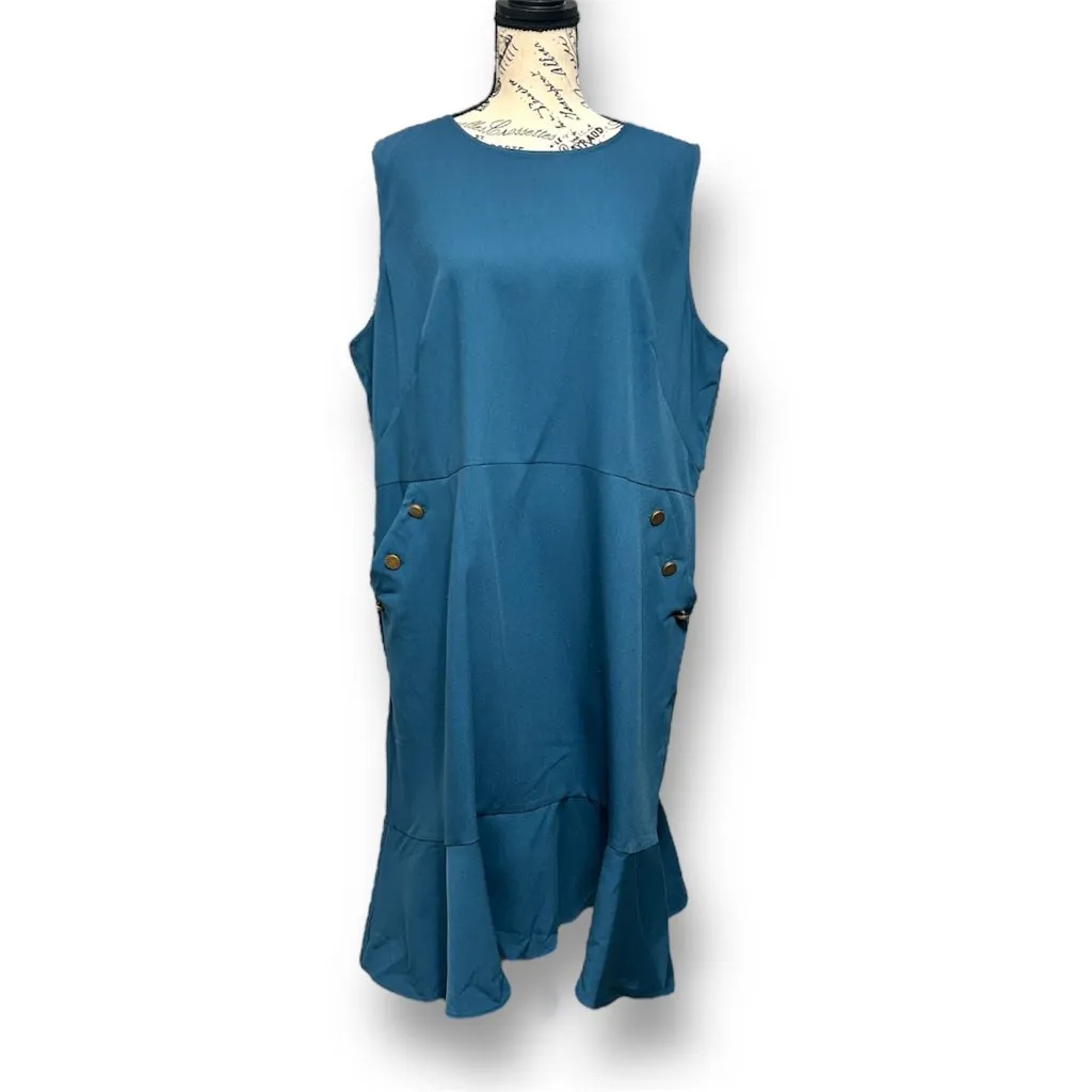 LOFT Plus 18 Teal Blue Sleeveless Ruffle Hem Career Office Midi Party Dress NWT - Image 5
