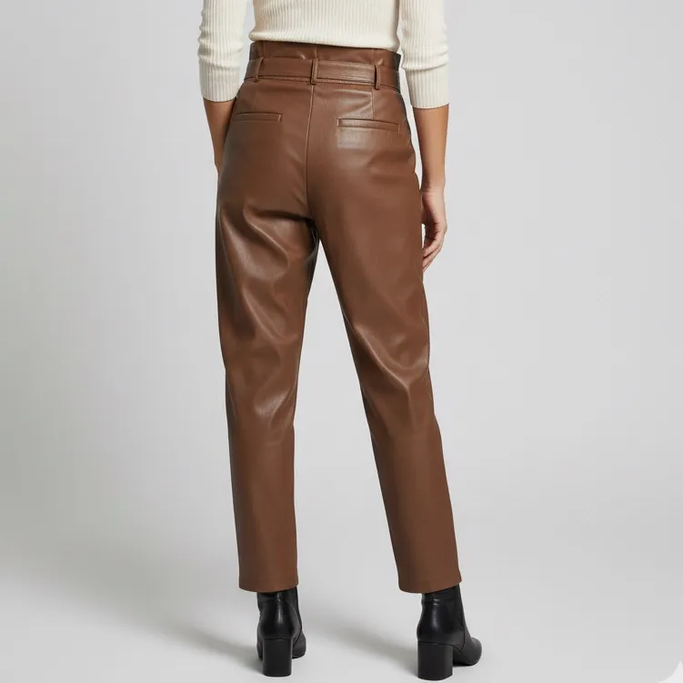 LUCY PARIS Faux Leather Paperbag Waist Pants S Brown $98 Retail NWT - Image 10