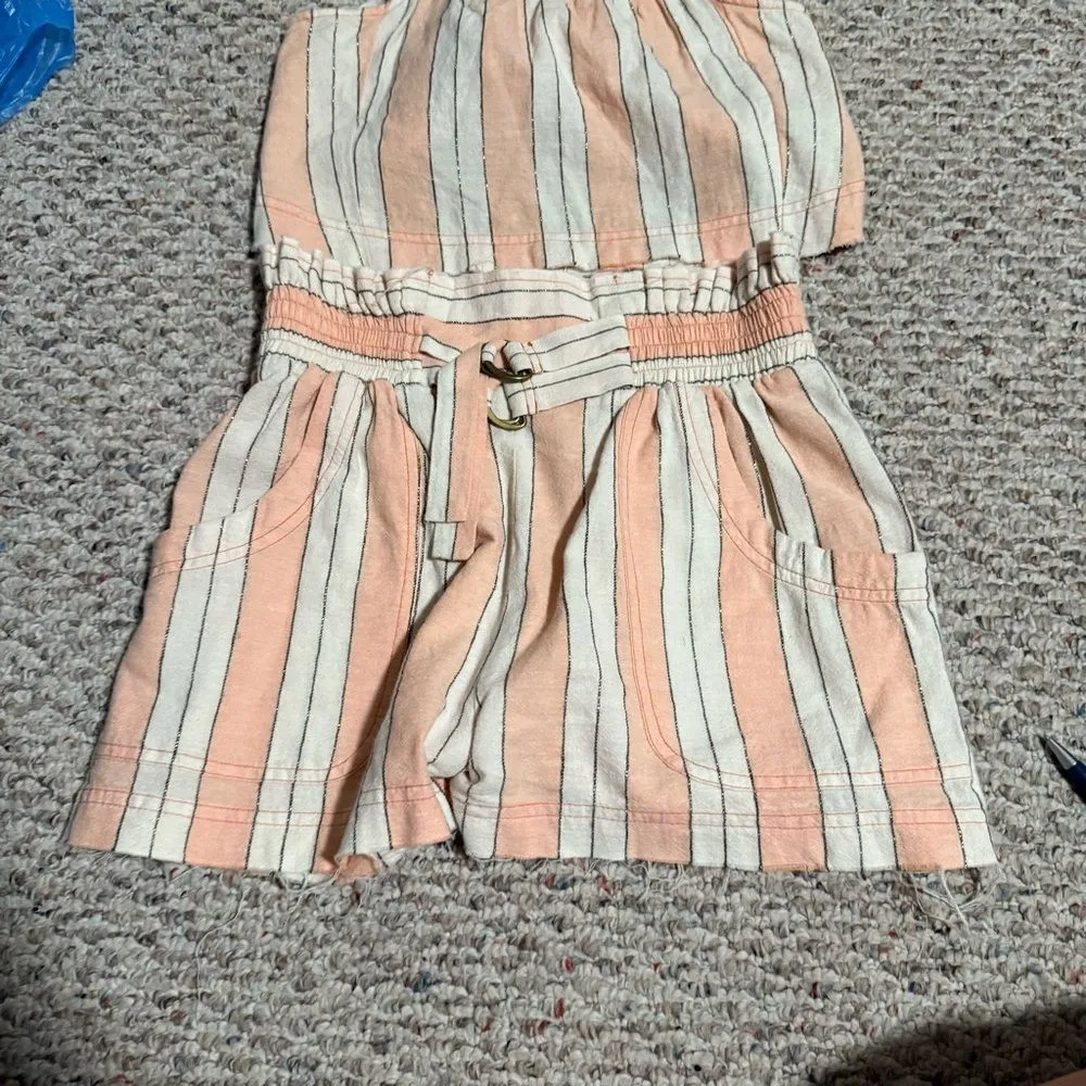 Free People Girl Like Me Striped Orange Linen Co-Ord Matching Set Shorts Size XS - Image 8