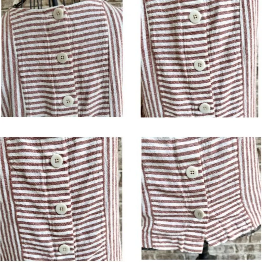 Madewell Striped Button Back Dress XS Extra Small Linen Blend Pockets Casual - Image 6