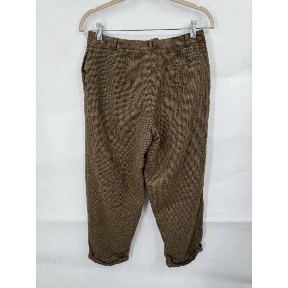 Talbots 100% Wool‎ Houndstooth Pant Women 10 Brown Vintage Cropped Academia - Image 2