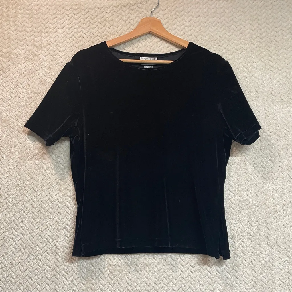 Vintage Notations Womens M 90s Black Whimsygoth Velvet Short Sleeve Shirt Fairy - Image 5