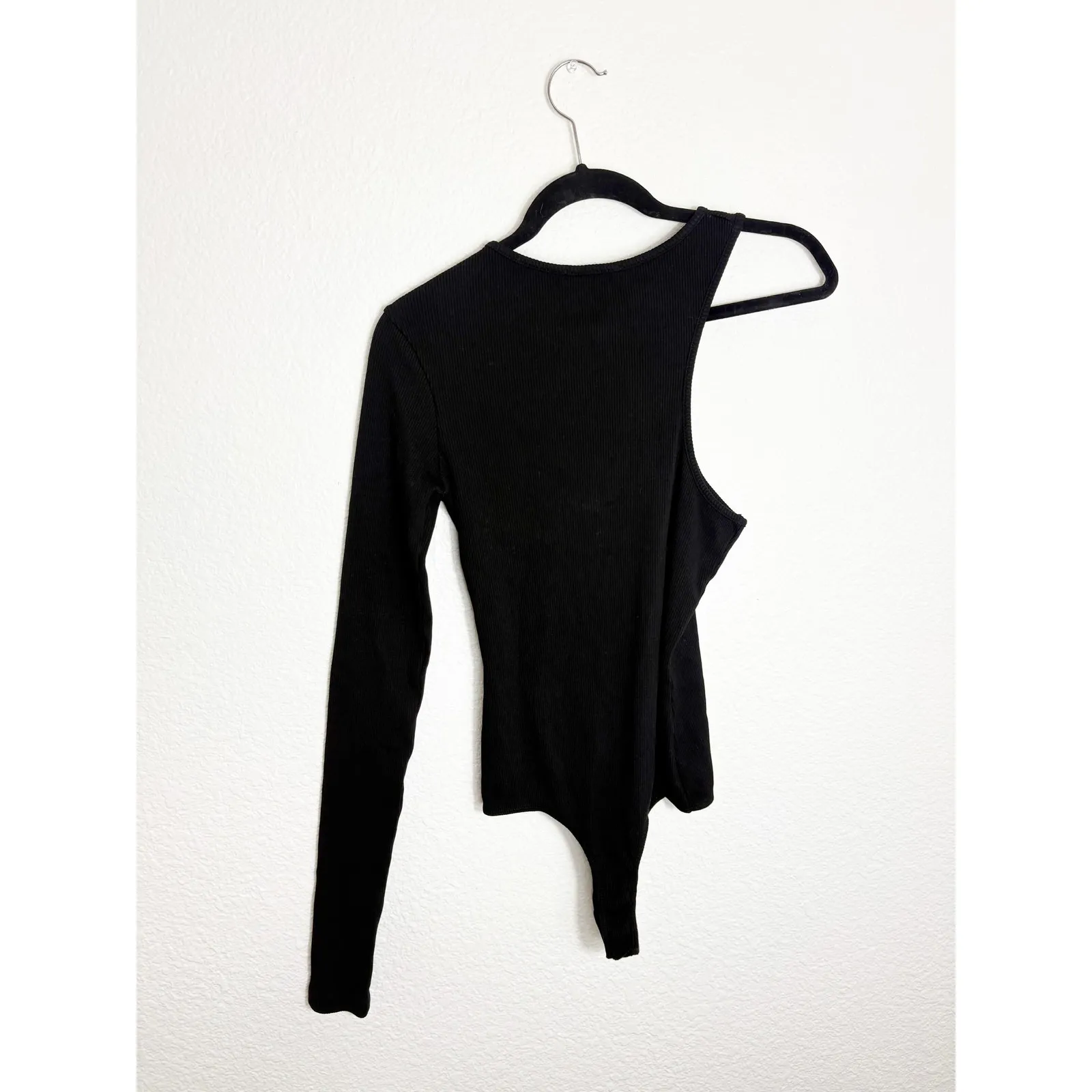 Agolde Bea Cutaway Black Bodysuit Size Medium Ribbed One Sleeve Stretch - Image 11