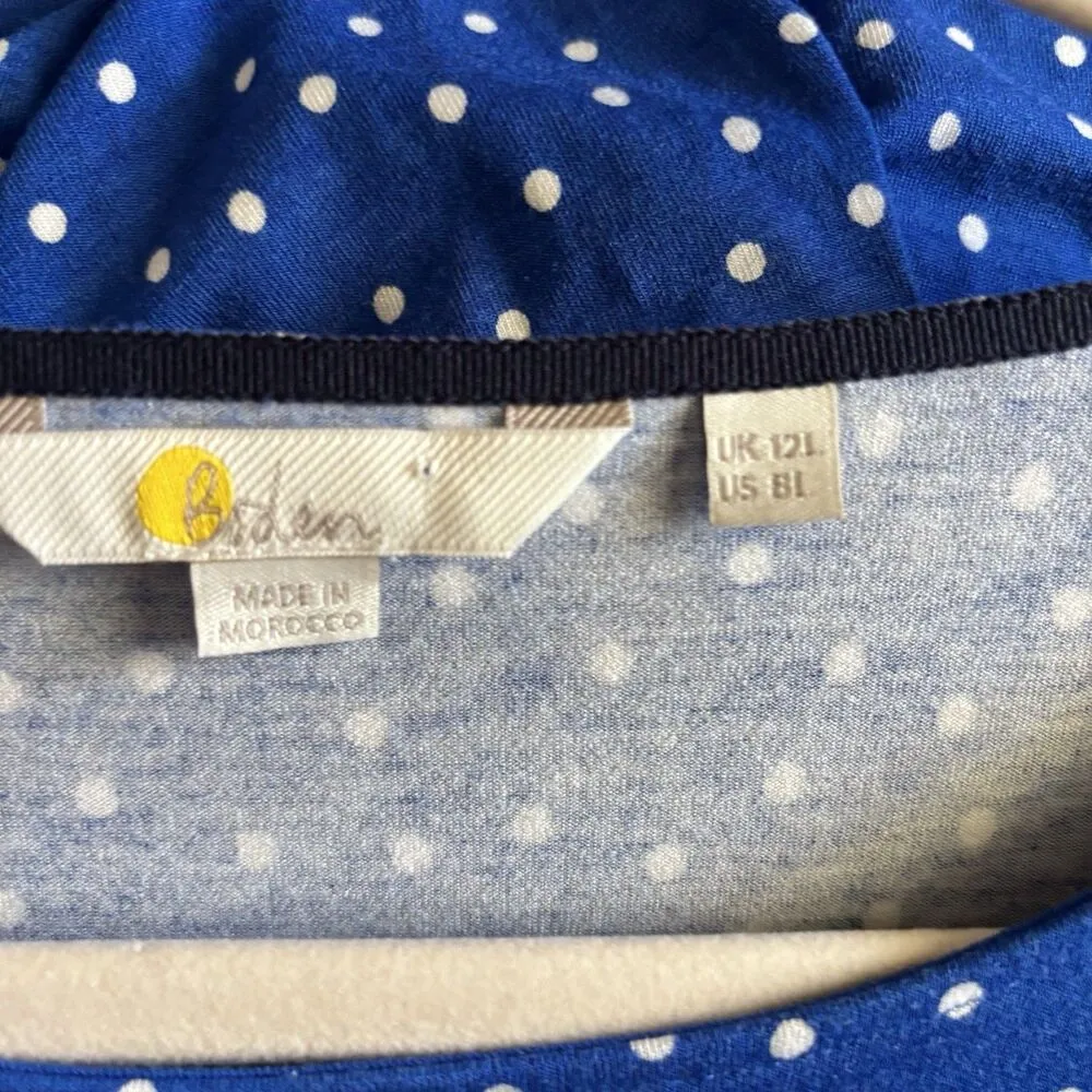 Boden Francesca Jersey Knit Dress Womens 12L Blue White Polka Dot Pockets Size 12 - Image 7