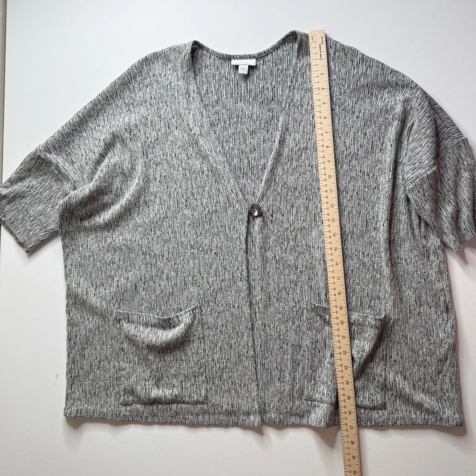 J Jill Pure Jill Gray Knit Cardigan Large Cocoon Linen Blend Minimalist‎ Neutral - Image 9