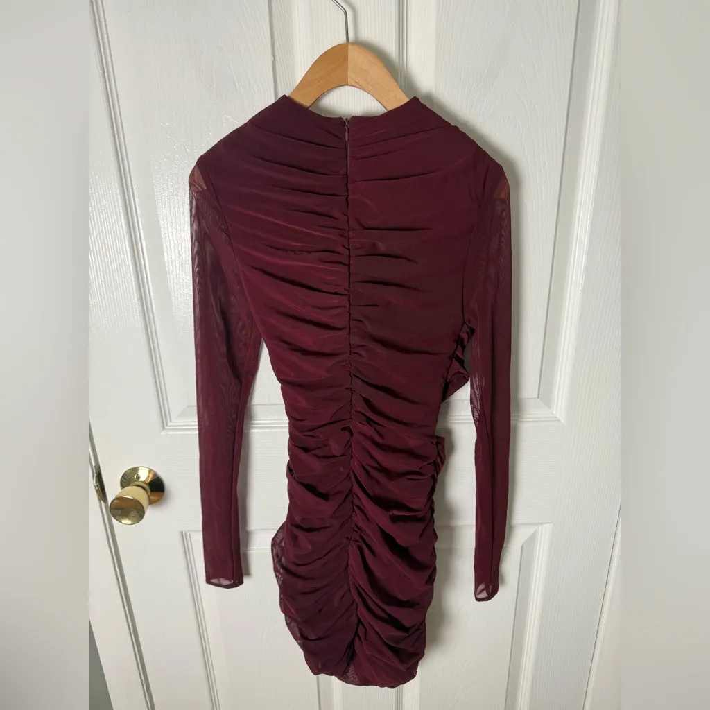 House of CB Lucinda Sheer Long Sleeve Cut Out Bodycon Mini Dress in Mulberry  XS - Image 5