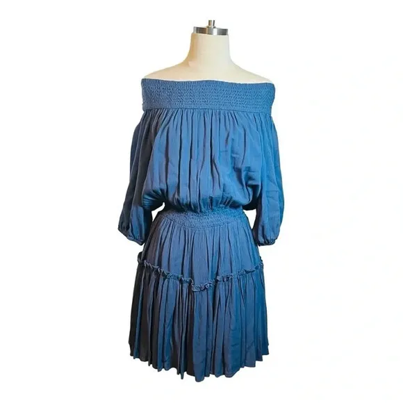 HAILEY & CO. OFF THE SHOULDER TIERED BLUE FLOWY RAYON DRESS WOMEN'S‎ SIZE LARGE - Image 2
