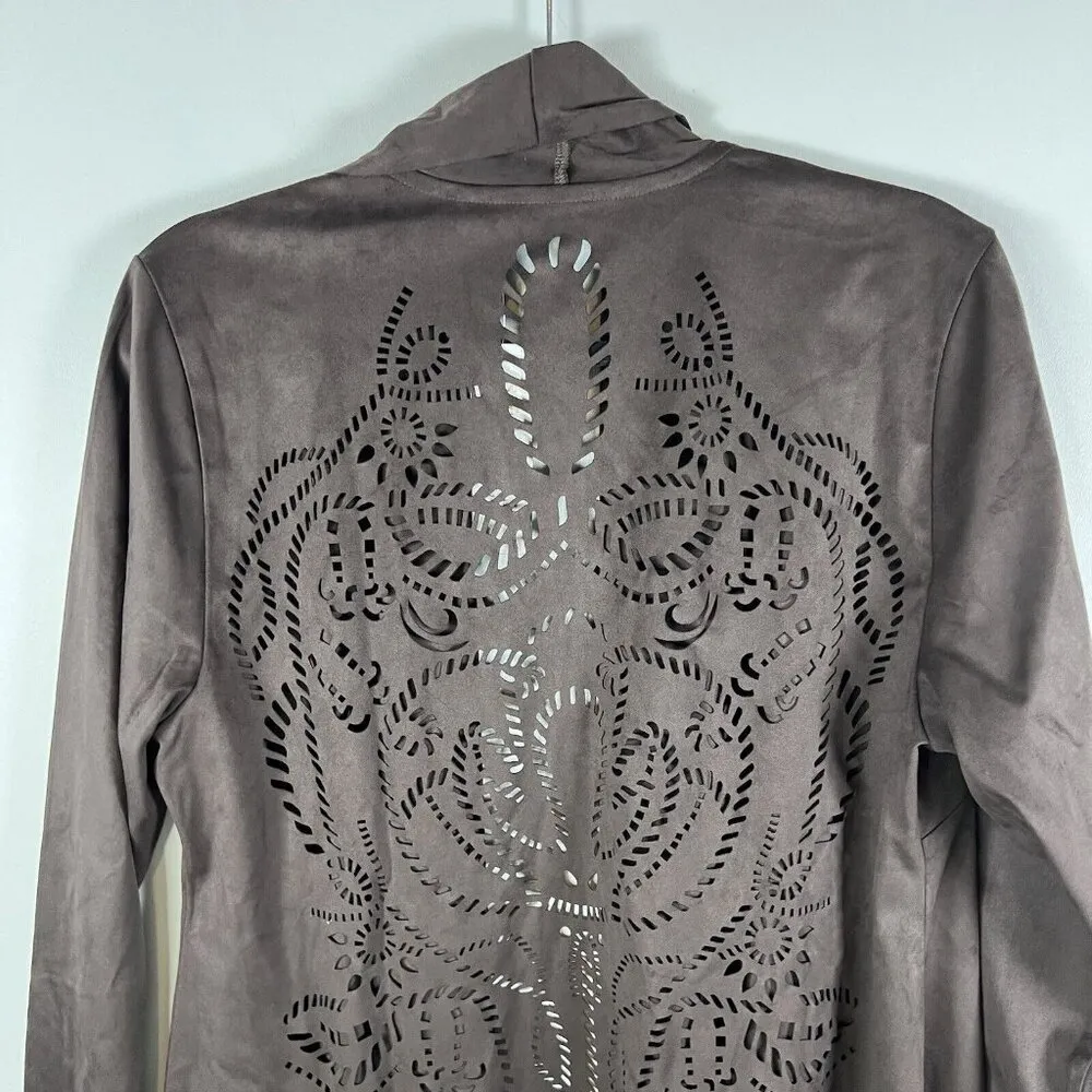 Soft Surroundings Faux Laser-cut Robin Suede Jacket Burnt Hickory Large NWT - Image 9