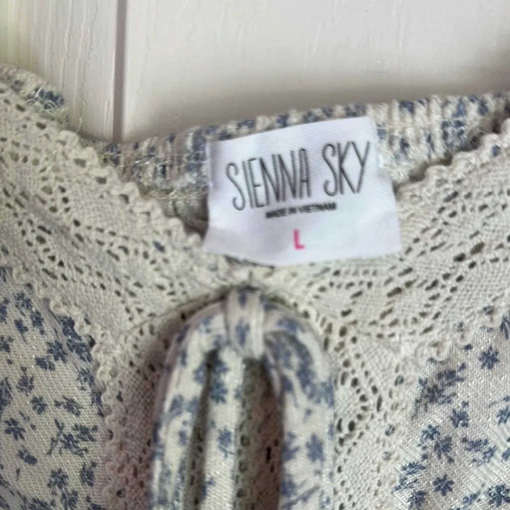 Sienna Sky Blue and cream  Puff Sleeve Blouse - Image 2