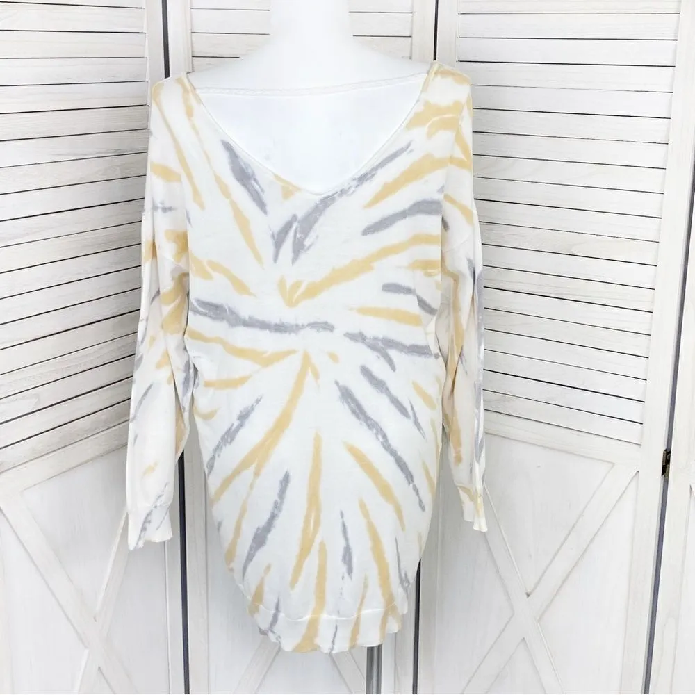 Cato Tie Dye V Back‎ Tunic Sweater Dress White Yellow Gray XL - Image 4