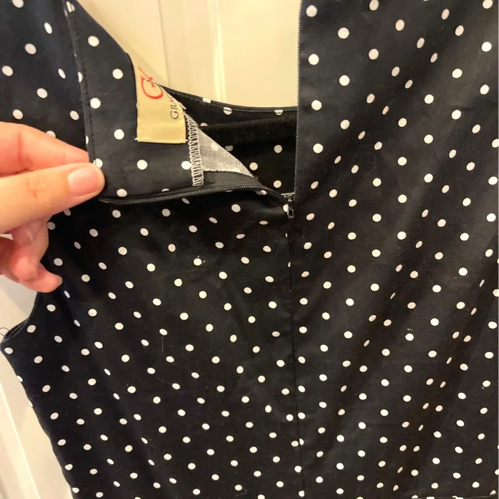 Grace Karin Polka Dot Dress Sleeveless Black White Fit and Flare Pin Up 60s Sz M - Image 8