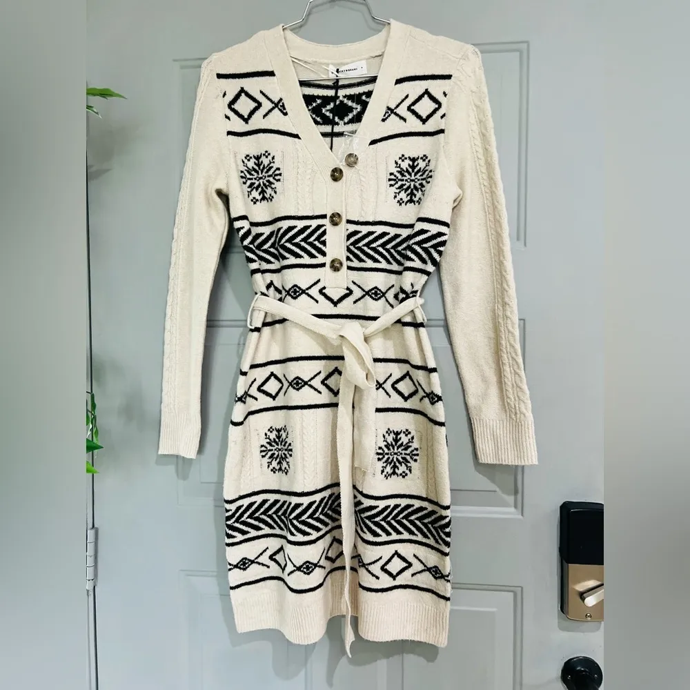 LUCKY BRAND Snowflake Geometric Cardigan Sweater Dress SIZE MED BY THE KNEE - Image 7