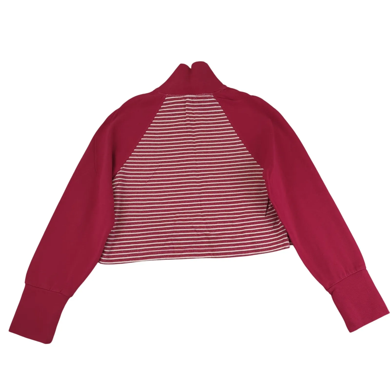 PILCRO Collared Half Zip Red Striped Cropped Quarter Pullover Sweatshirt Medium - Image 2