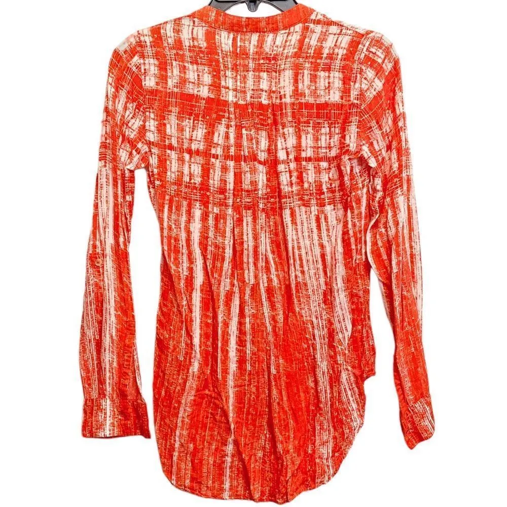 Maeve Anthro Calia Button Babydoll Tunic Top a orange white tie dye - Image 3