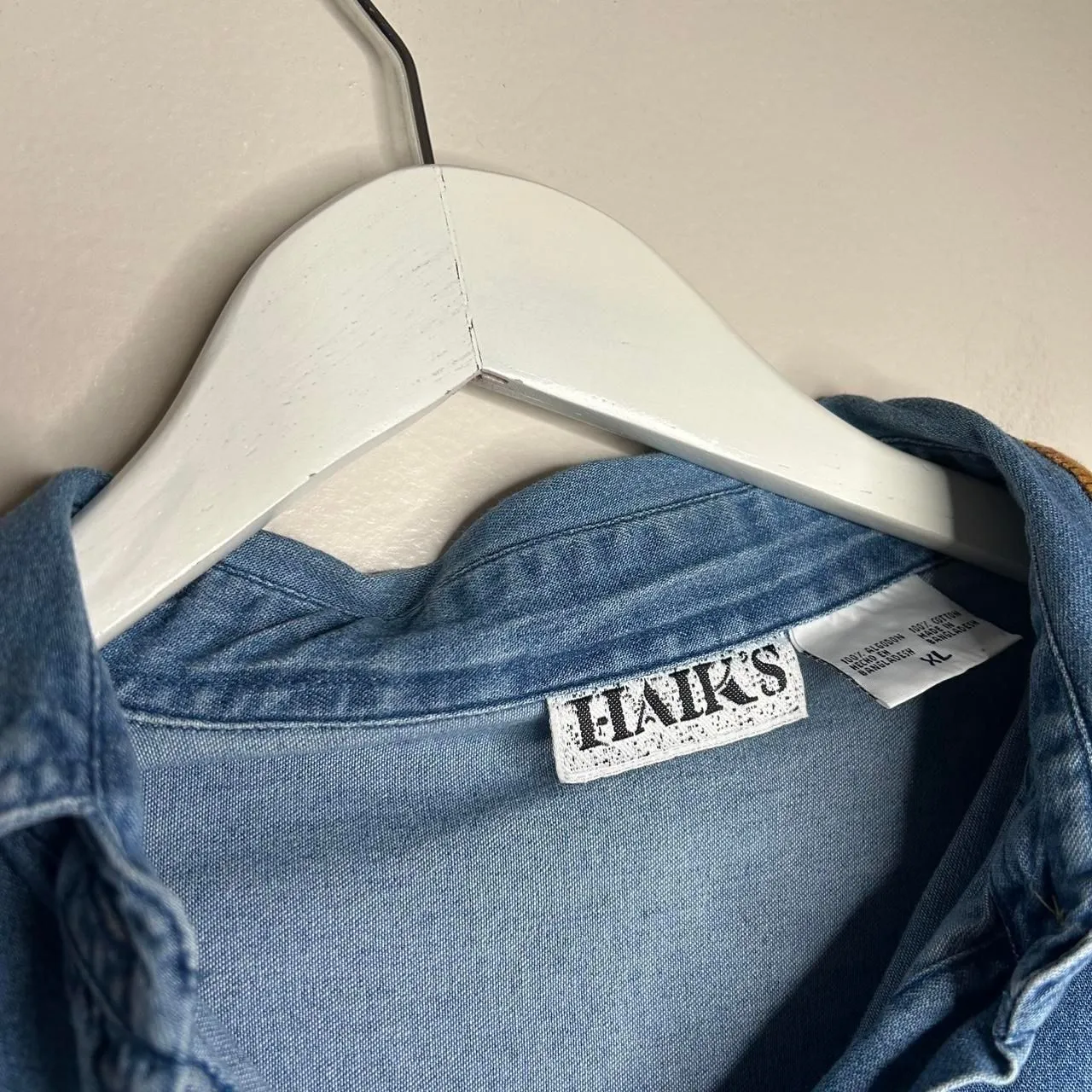 vintage 90s 1990s retro fall autumn Scarecrow patchwork denim button-up shirt xl - Image 5