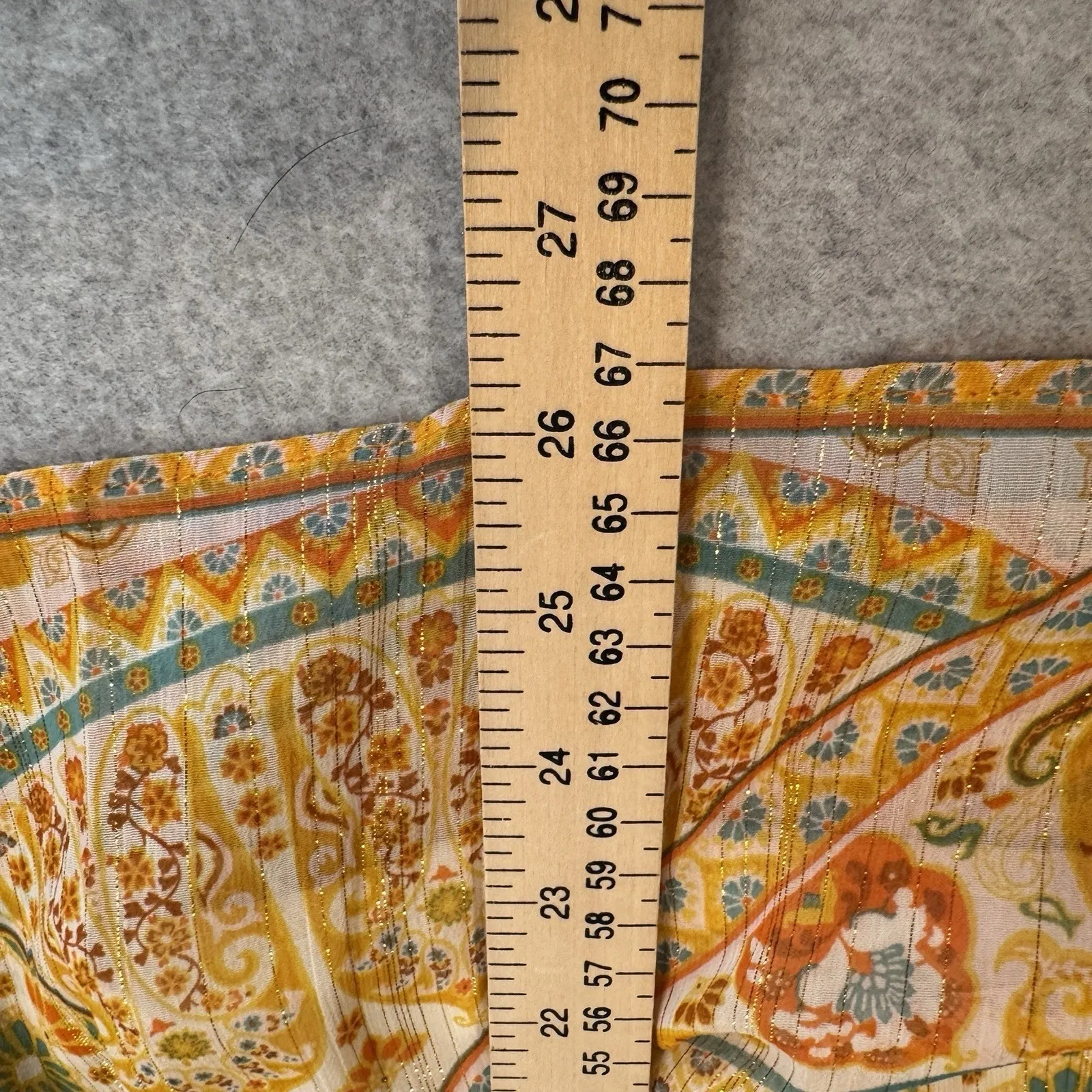 Rose + Olive Lined Flowy Hippie Top Womens Small Orange Metallic Gold Polyester - Image 14