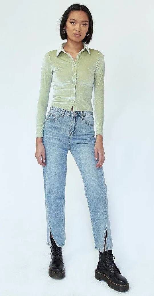 Elody Long Sleeve Top in Velvet Green - Image 2