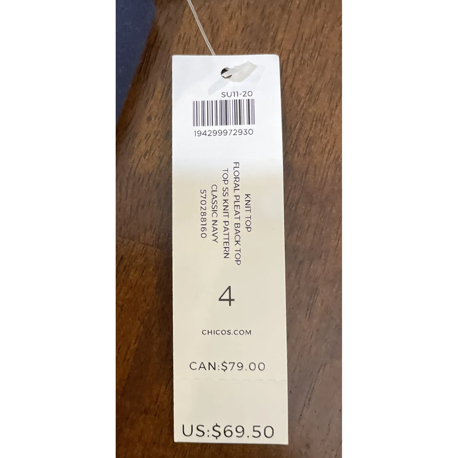 Chicos Womens 4 US XXL Navy‎ Blue Floral Knit Top Pleat Back NEW Preppy Beach - Image 5