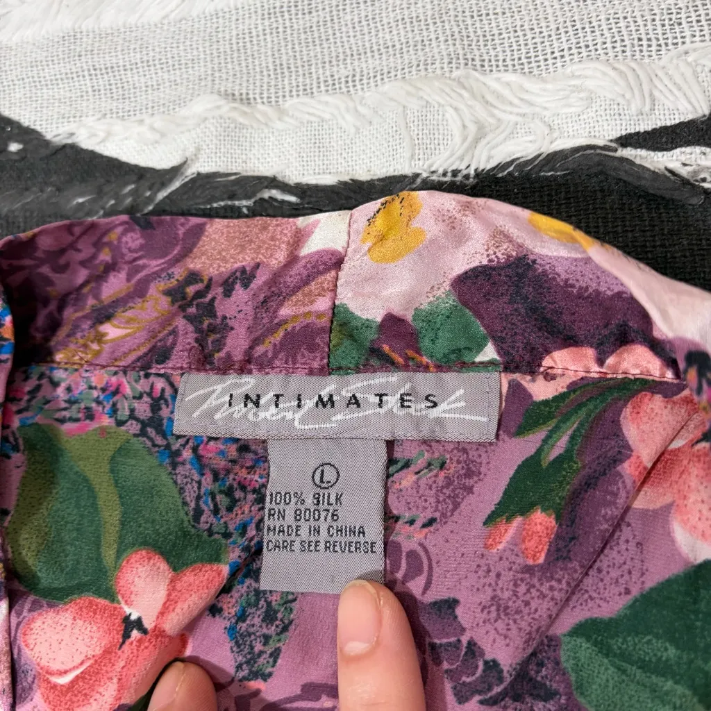 VTG Womens 100% Silk Floral Robe Sz L Brown Size L - Image 6