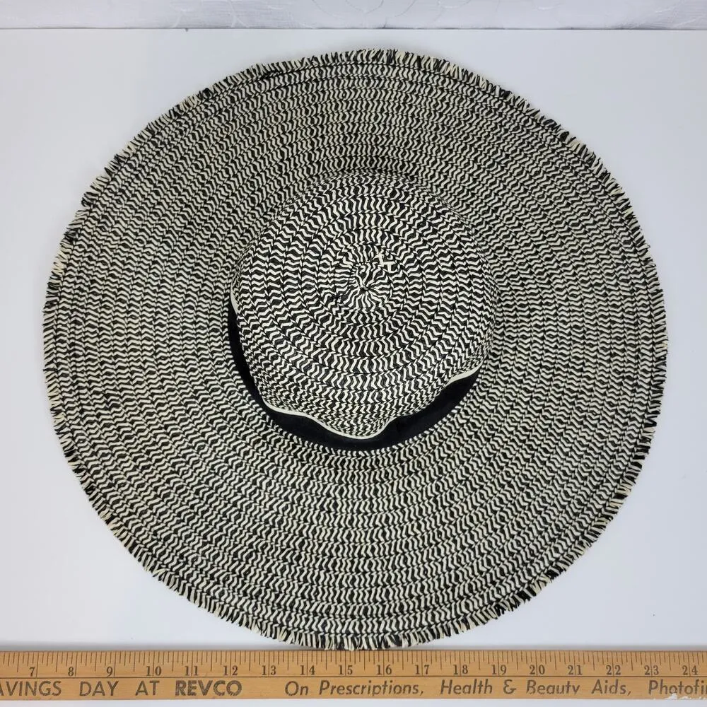 Womens Beach Hat One Size Black Tan Straw Wide Brim Fringe Summer Beach Sun Hat - Image 11