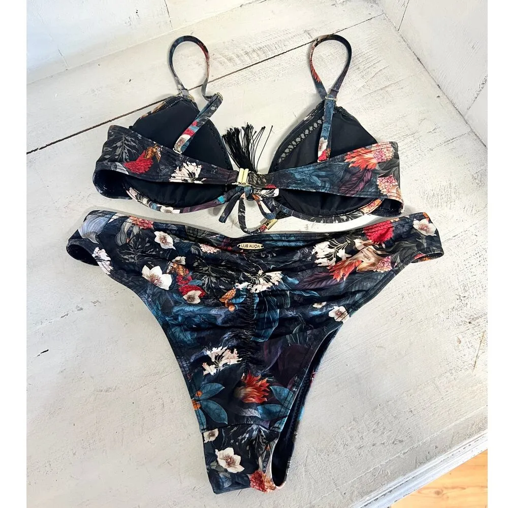 Aqua Blu Crawford Floral Underwire Bikini Top & Alexis Hipster Bikini Bottoms 10 Blue - Image 7