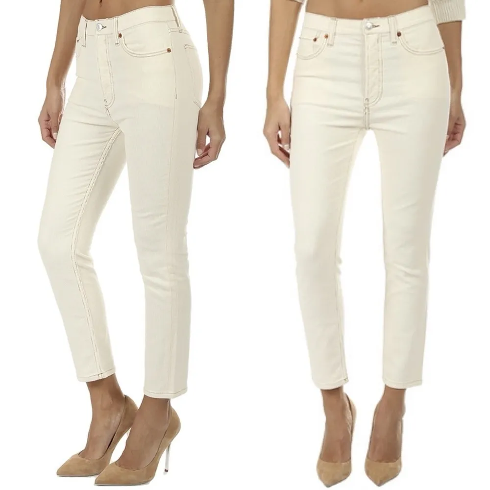 Re/Done High Rise Ankle Crop Stretch Corduroys in Winter White - Image 2
