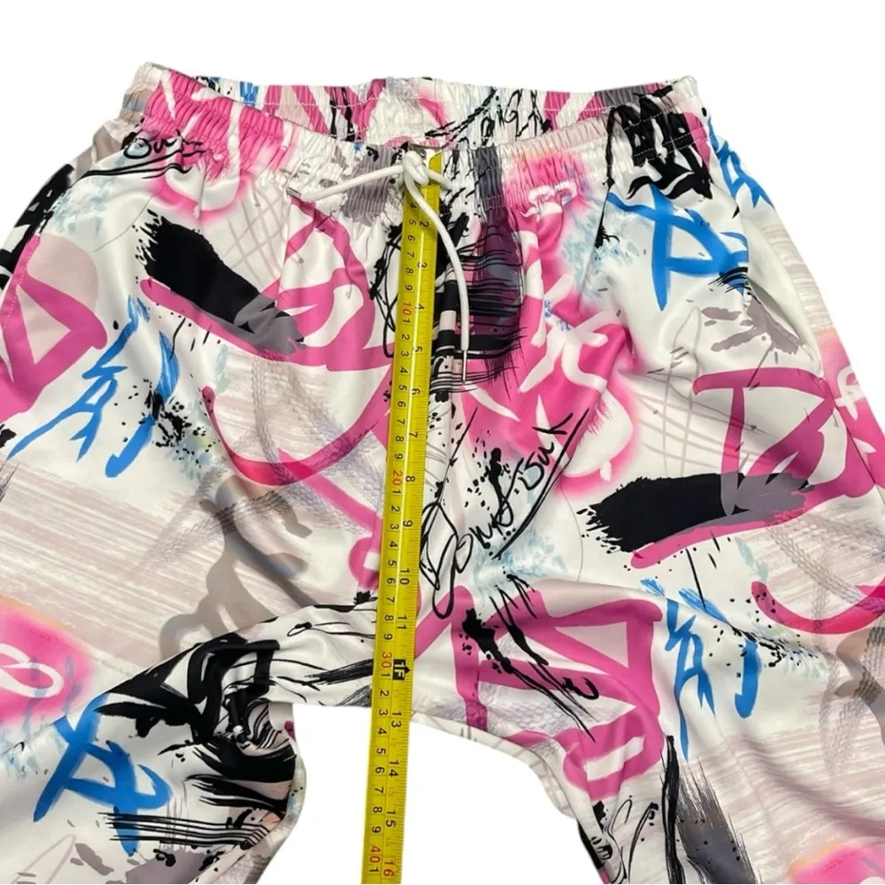 Y2K Graffiti White Pink Drawstring Jogging Pants Womens Size M Urban Streetwear‎ Size M - Image 8