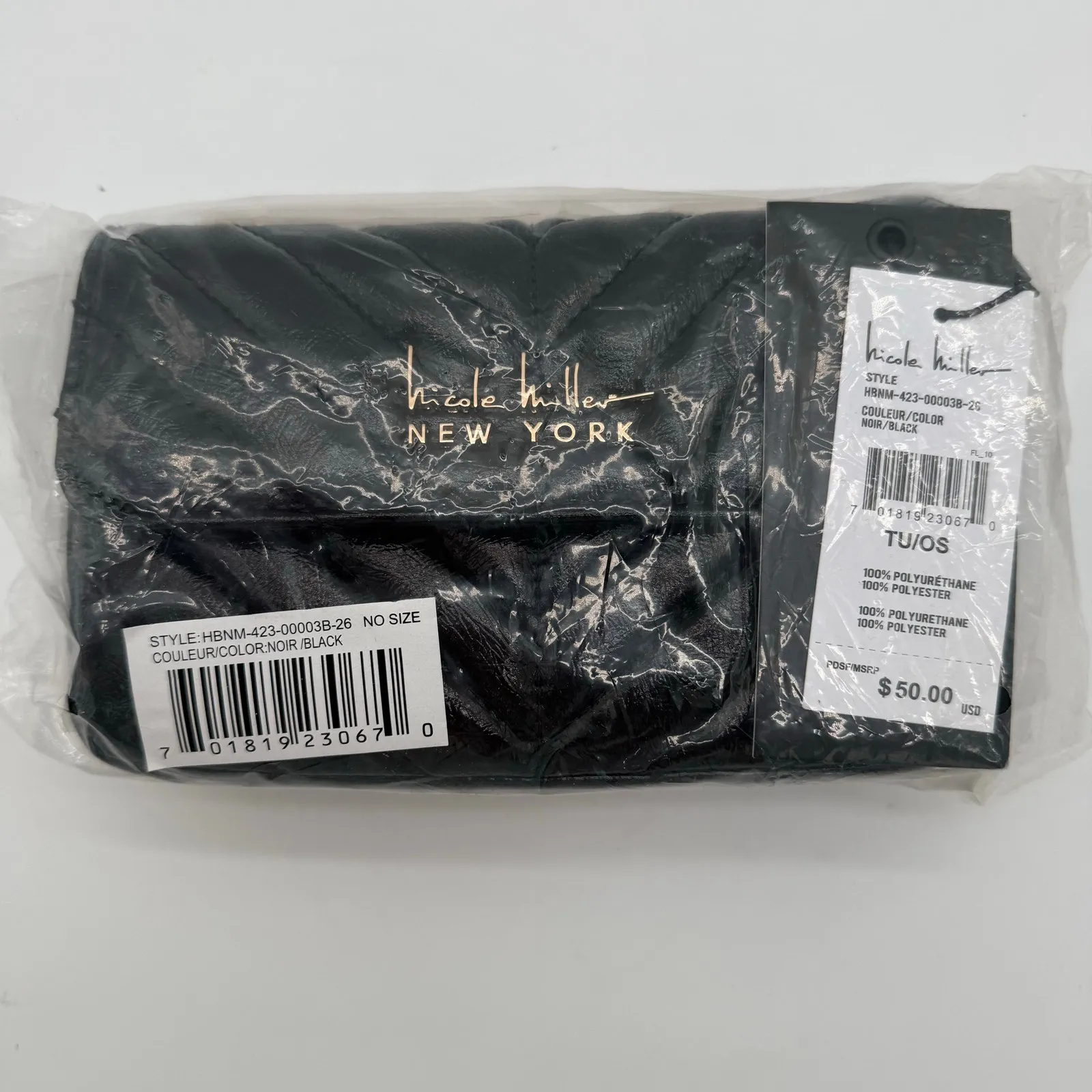 Nicole Miller New York Black Quilted Chain Strap Crossbody Bag Purse NWT - Image 4