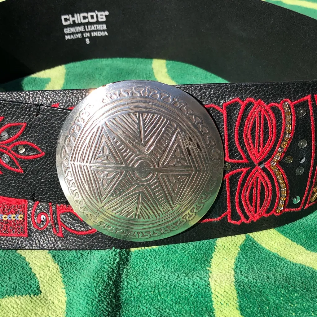 CHICO’S Tiki Embroidered/sequin Leather Wrap Belt S - Image 2