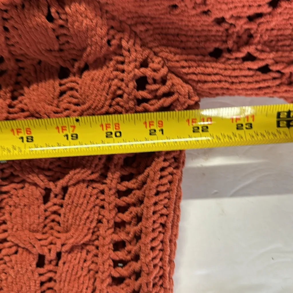 Umgee Rust Cowl Neck Sweater open knit fall casual neutral L chenille waist crop - Image 8