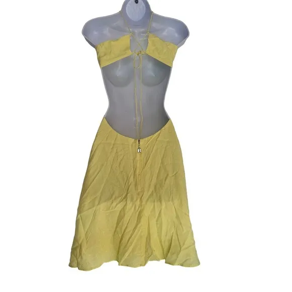 ROTATE Birger‎ Christensen Nanna Cutout Jacquard Mini Dress Pastel Yellow US 8 - Image 3