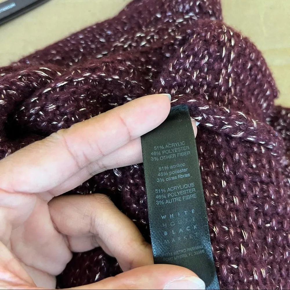White House Black Market Maroon Metallic Knit Sweater - Image 7