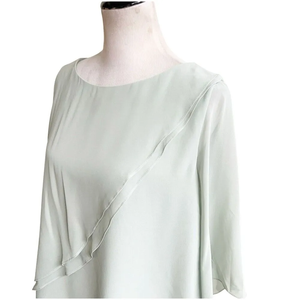 Number Sea Women’s Ruffled 3/4 Blouse Size 12 Seafoam Zipper Back Office Dressy Green - Image 6