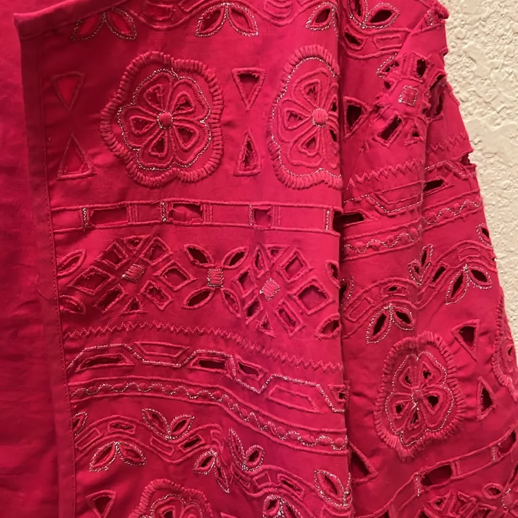 Chico's Vibrant Pink Embroidered Jacket Crocheted Flowers - Image 4