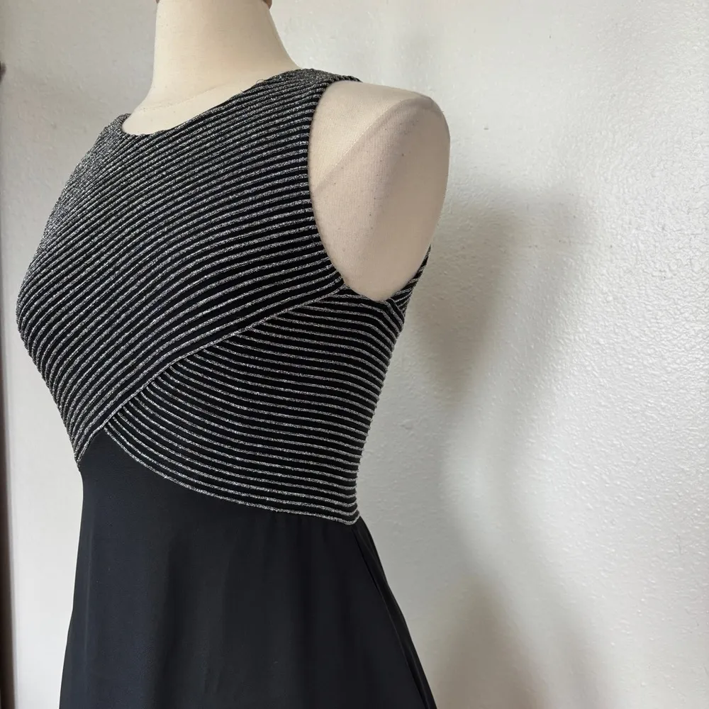 Rhapsody Black and Silver Striped Sleeveless Cocktail Dress - Image 5