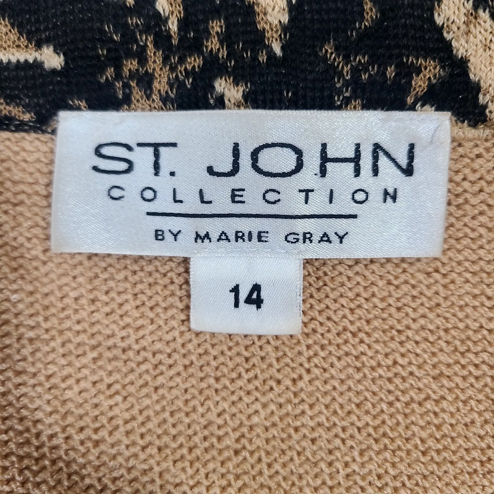 St. John Collection Tan Jacket Santana Knit Wool Blend Long Blazer Size 14 - Image 6