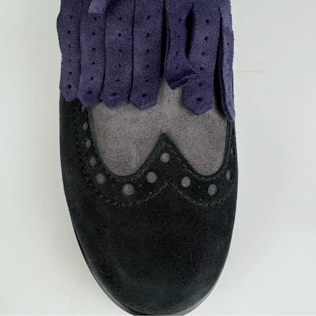 Pas De Rouge gray blue and black oxford shoes with fringe details size 39 - Image 7