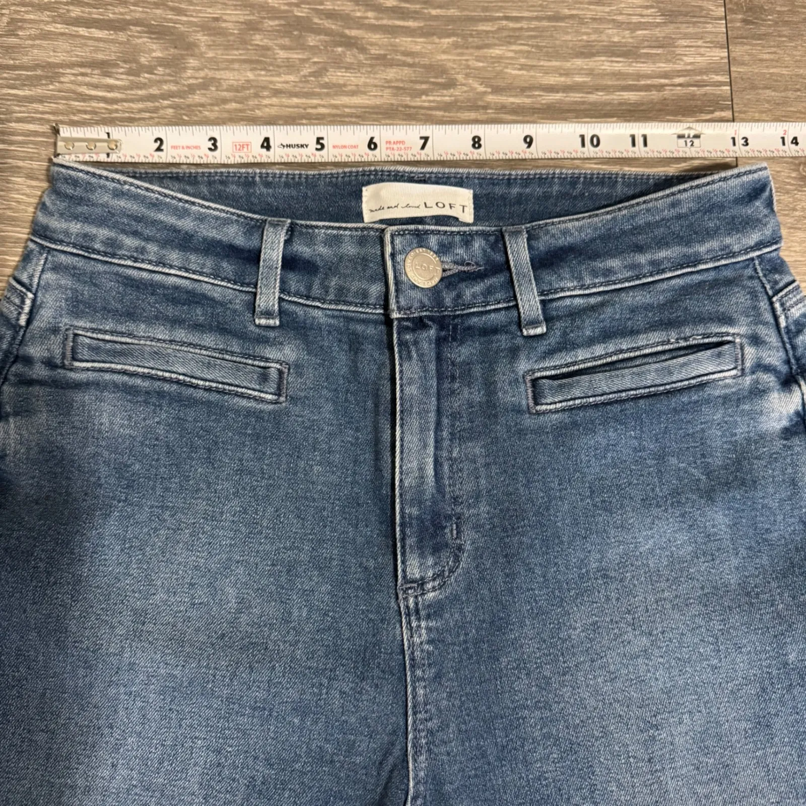 LOFT Women High Waist Wide Leg Crop Jeans Blue Wash Size 26/2 Petite Loose Fit - Image 4