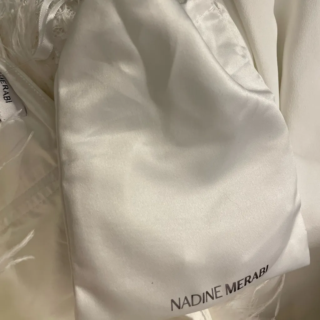 NADINE MERABI Colette White Feather Jumpsuit Size 8 - Image 11
