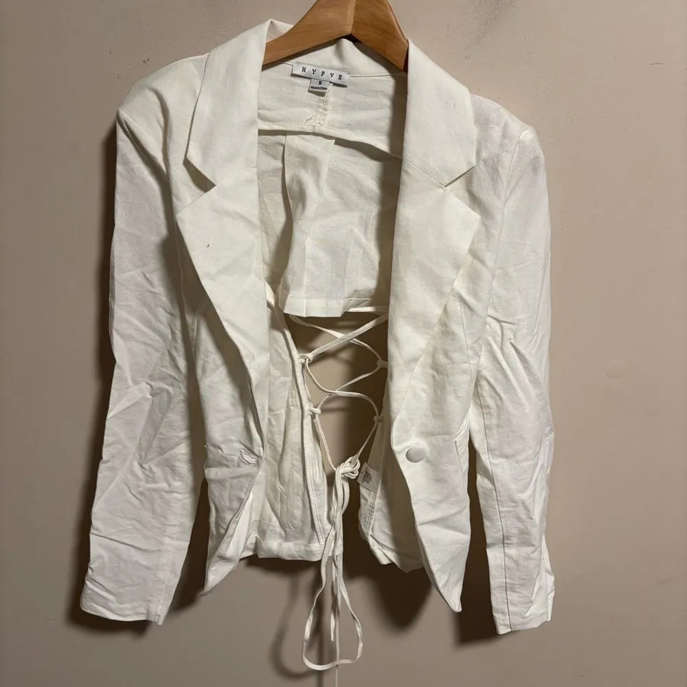 HYFVE NEW  Lace Up Corset Back White Blazer White- Size Small - Image 2