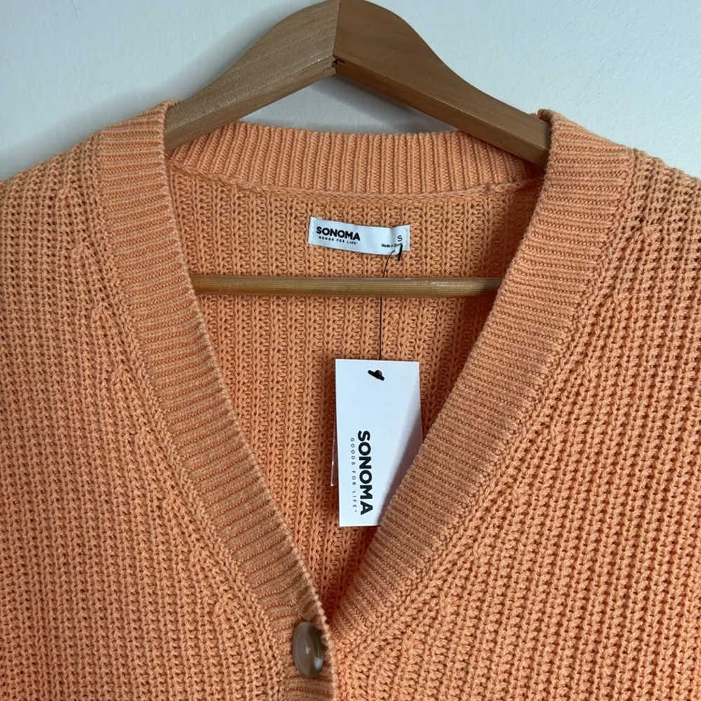 Sonoma Goods For Life Button-Front Textured shaker stitch Cardigan salmon size S - Image 7