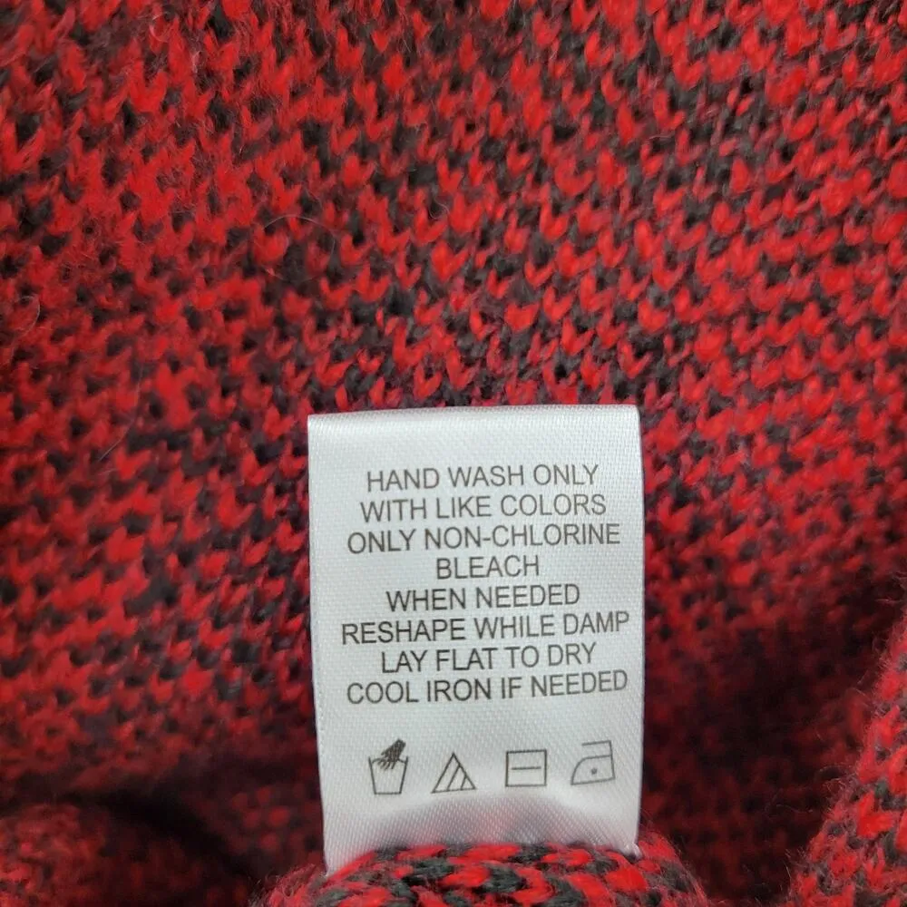 Adrienne Vittadini Womens Sweater Medium Red Plaid Cardigan Fringe Open Front - Image 3