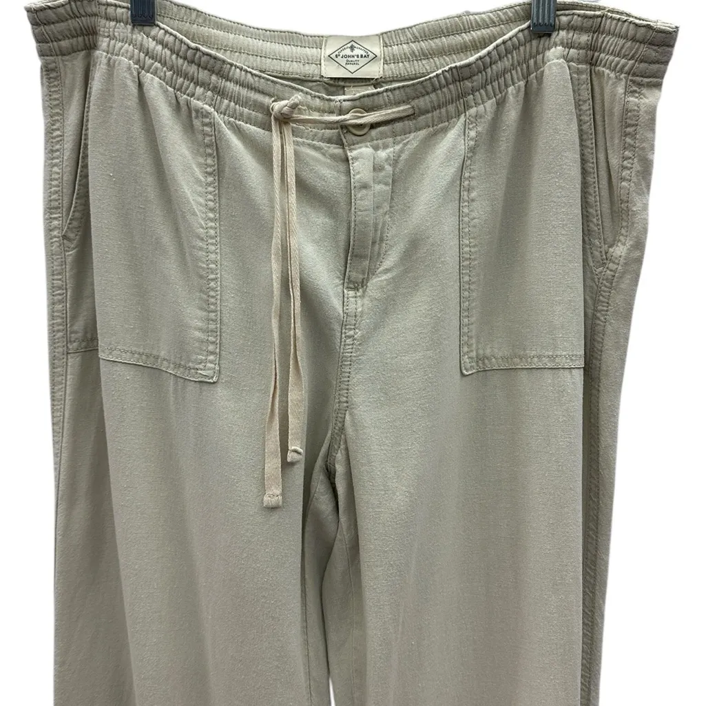 Vintage Linen Blend St Johns Bay Wide‎ Leg Cream Khaki Pants Womens Medium - Image 8
