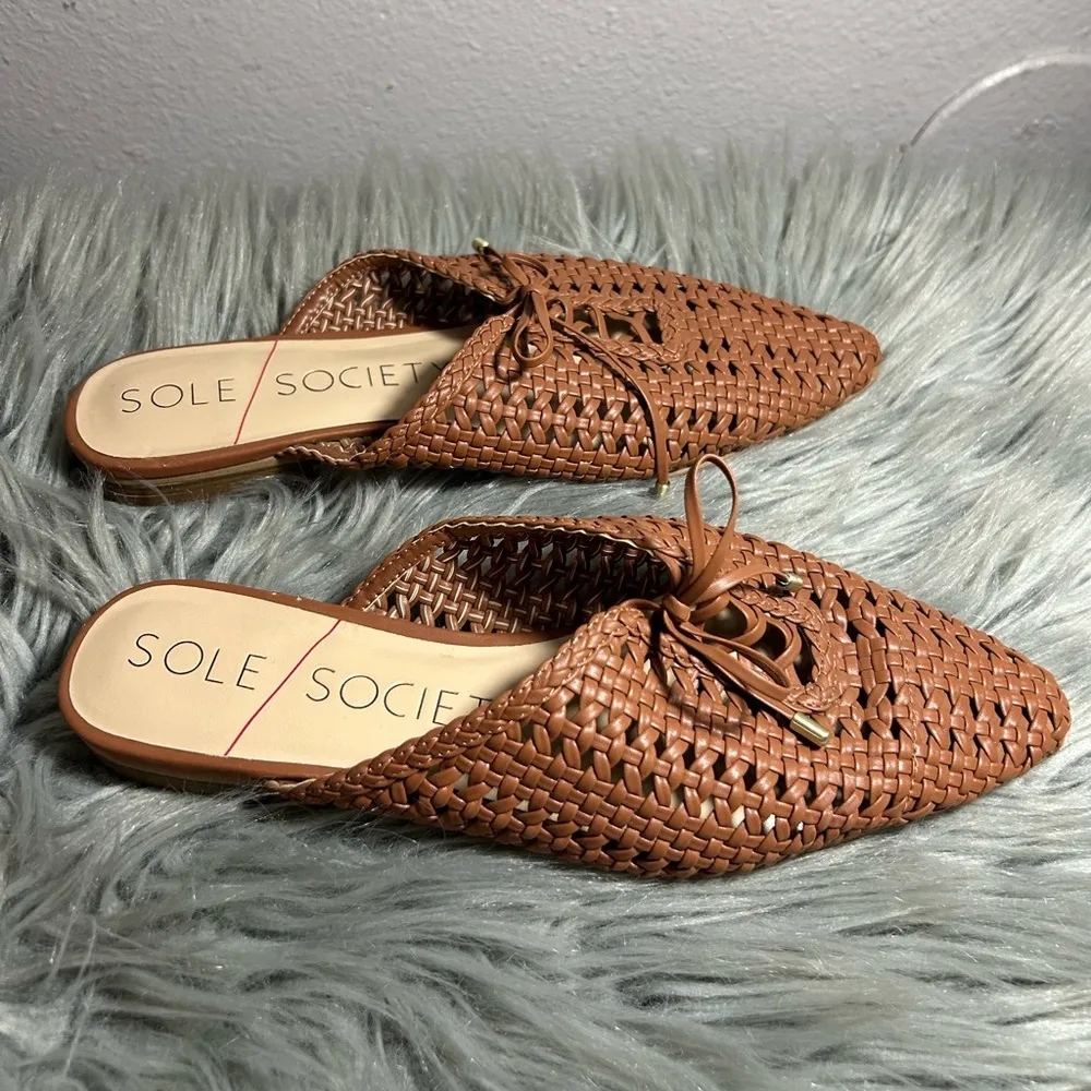 Sole Society Beylane Flat (Women) Woven Tan Mules Size 7M - Image 4